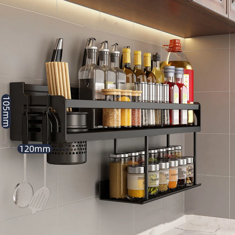 Double-Layer Kitchen Organizer Wall-mounted Spice Storage Rack