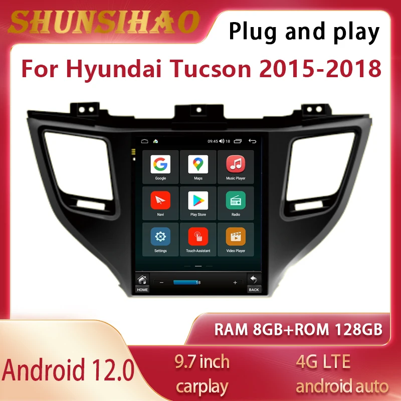 

Автомагнитола в стиле Tesla с GPS-навигацией, мультимедийный плеер для Hyundai Tucson 2015-9,7, Android 12, Авторадио, CarPlay, стерео, 2018G