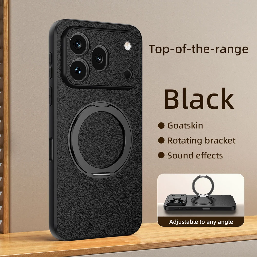 360° Rotating Ring Kickstand Magnetic Goatskin Leather Protective Case