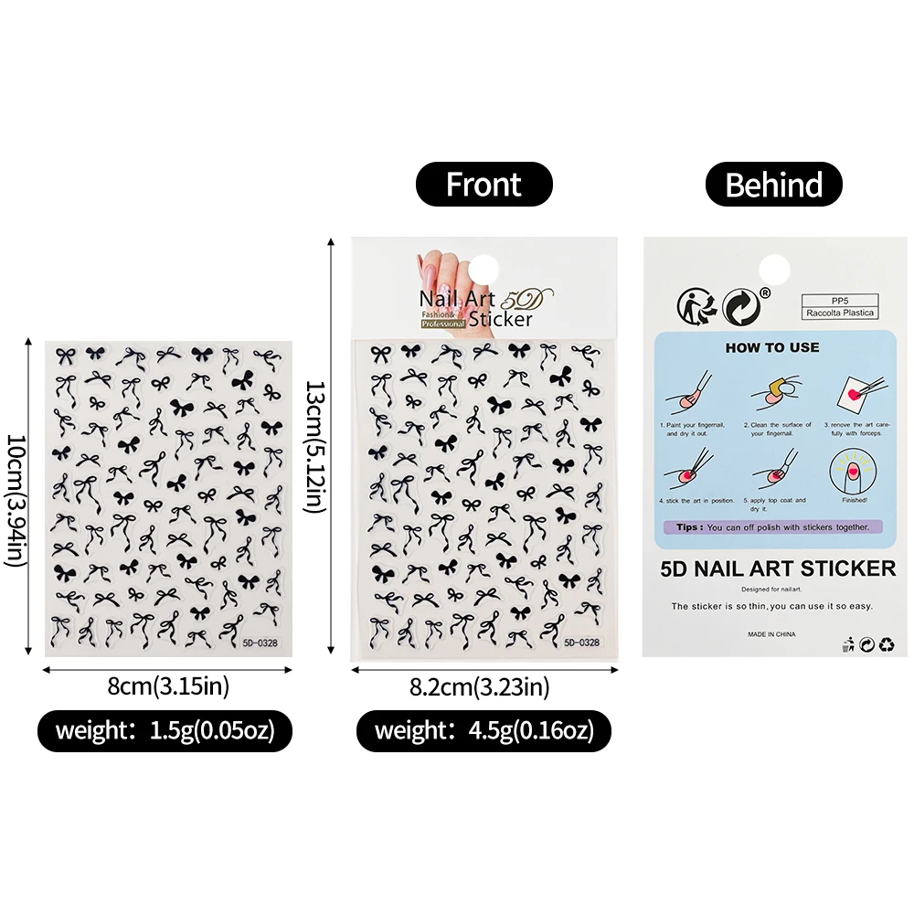 1Sheet Pink/White/Black Bow 5D Nail Art Stickers Bowknot Self-Adhesive Slider Romantic Lace Ribbon Valentine's Manicure Decals * 6