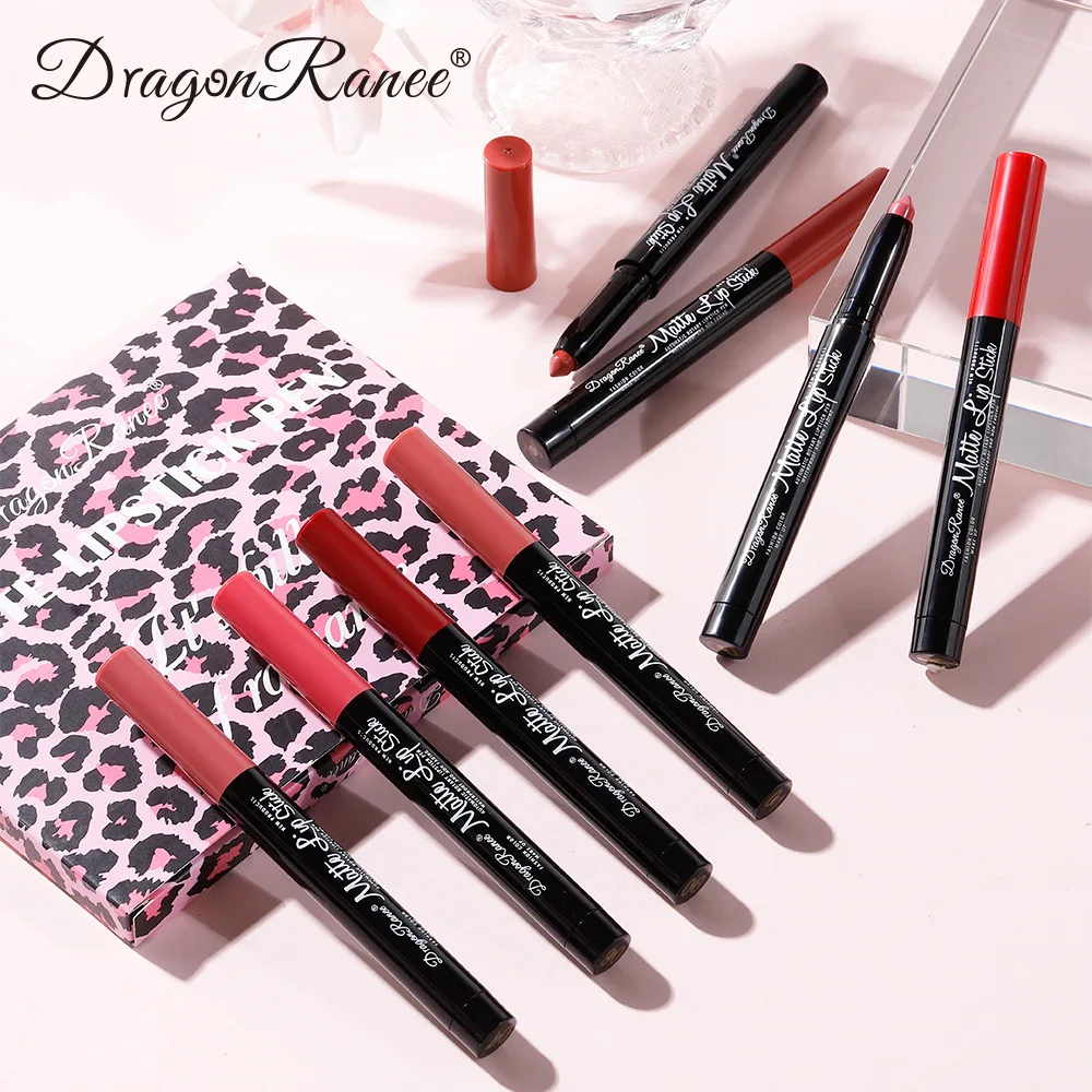 Dragon Ranee12 Color/set Lipstick Pen Matte Velvet Mist Lipstick Pen with Pencil Sharpener Lip Liner Set 5