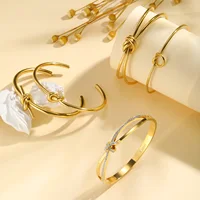 Women Open Cuff Bangle,  Tie The Knot Bangle Bracelet, Gold Plated Forever Love Knot Infinity Stainless Steel Jewelry 2