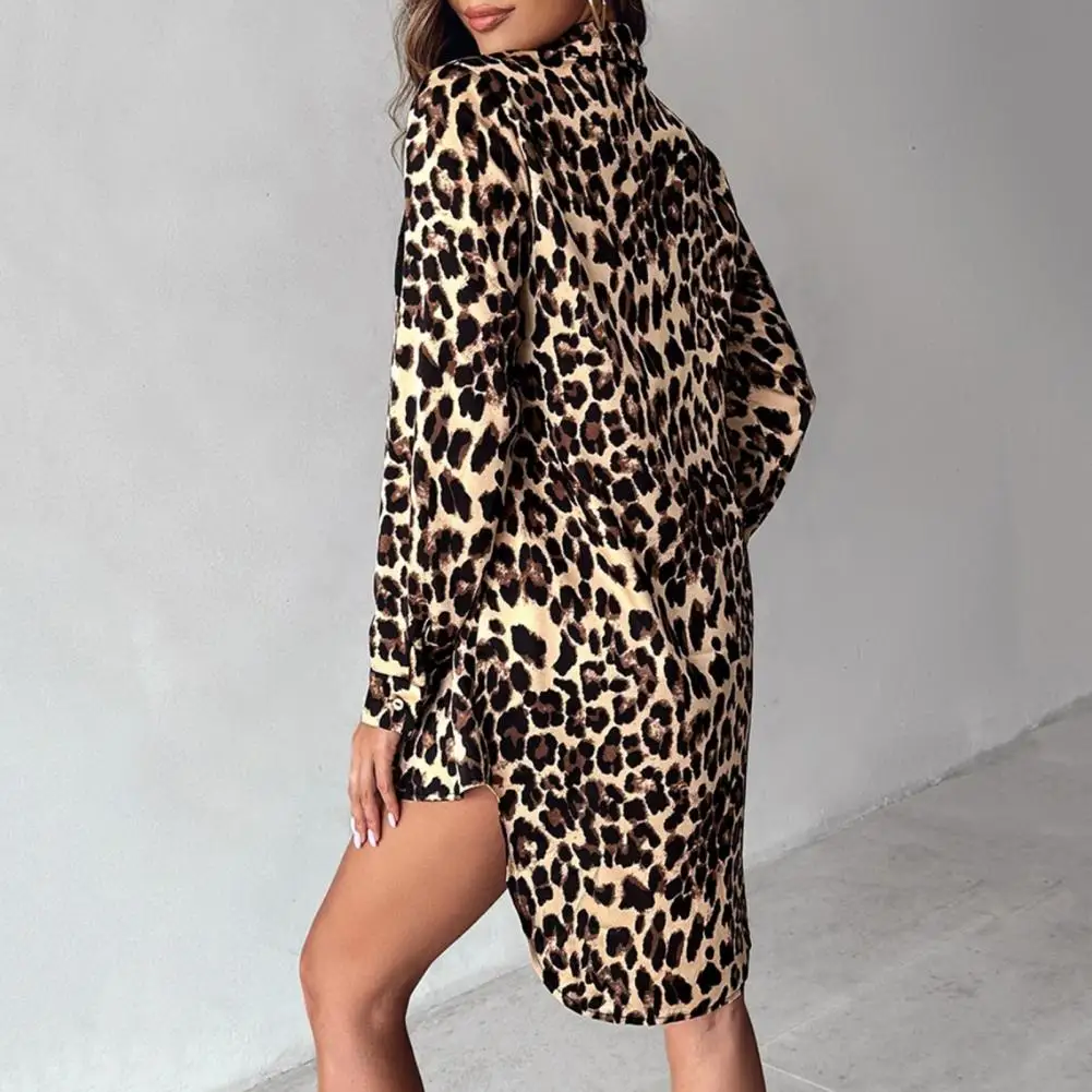 

Short Dress Printed Asymmetric Hem Women's Mini Dress with Single-breasted Turn-down Collar Long Sleeve Buttons Patchwork Soft