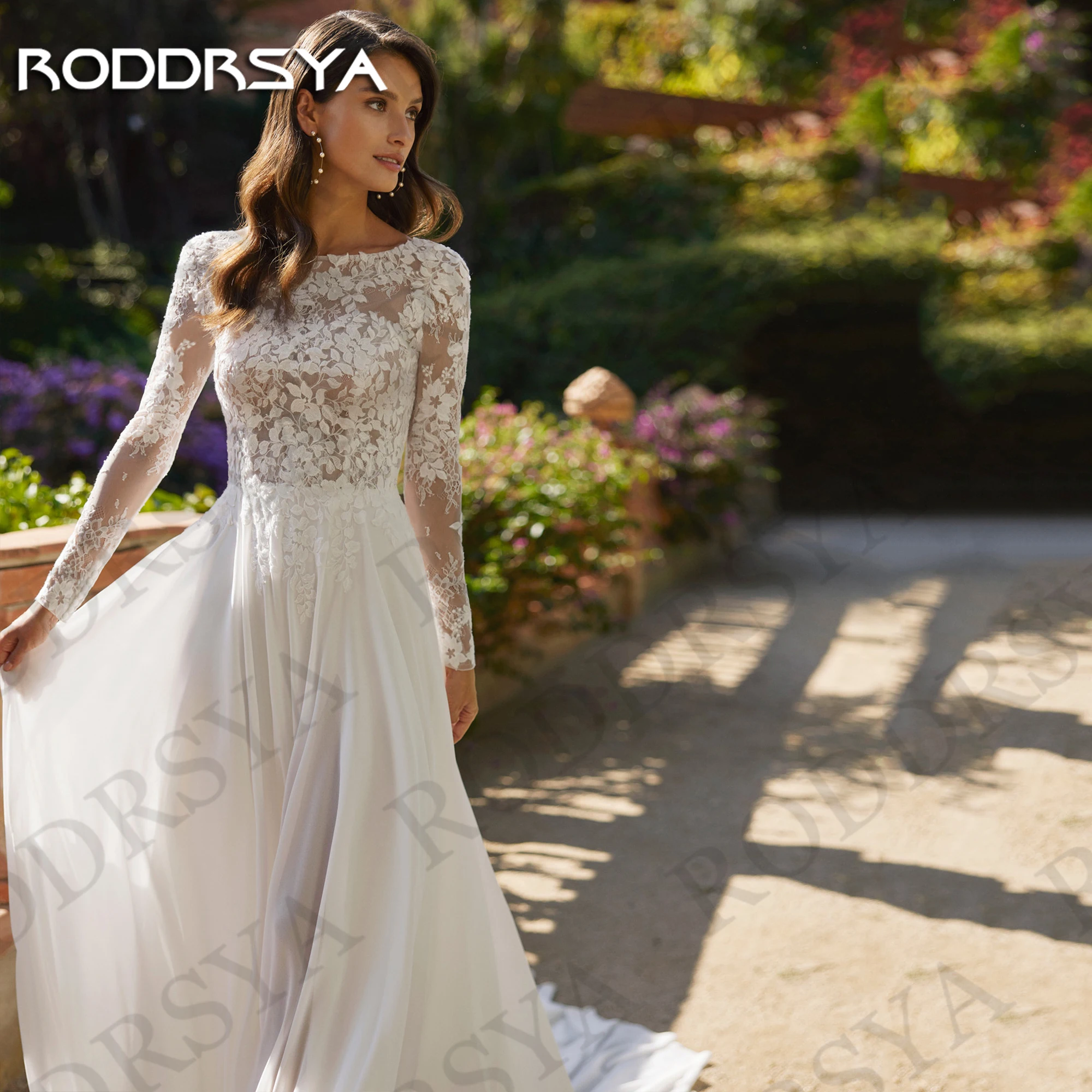 RODDRSYA Elegant Long Sleeve Wedding Dresses for Brides Lace A Line Bridal Gown Backless Woman vestido de noiva 2026 Customized 3