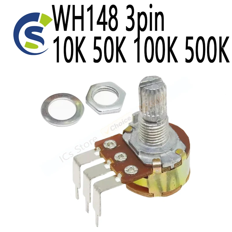 5pcs With switch 15MM Bend foot B5K B10K B100K B500K Potentiomete WH148 3pin 5K 10K 50K 100K 500K