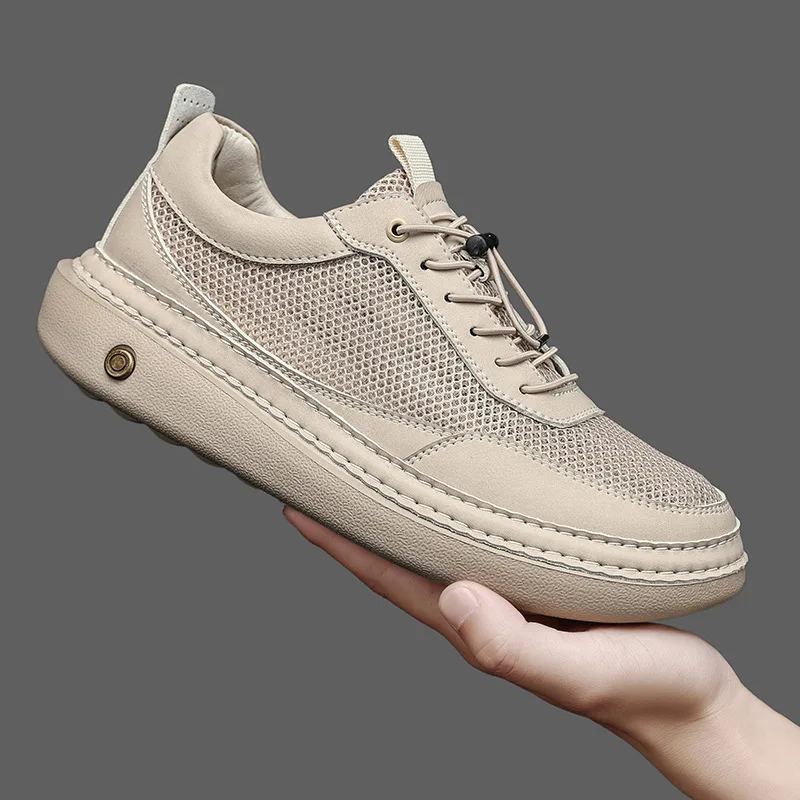 Men's Breathable Outdoor Sports Shoes Summer New Style Mesh Thin Elastic Band Casual Low Top Rubber Outsole Comfortable Wear