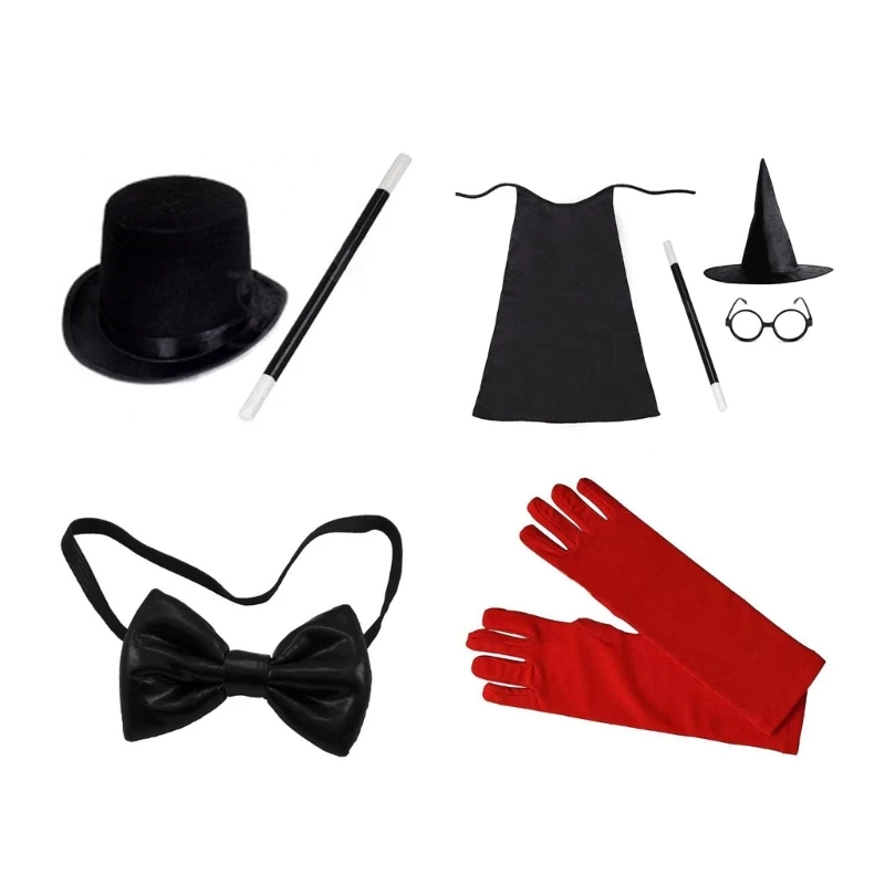 Kids Magician Roleplay Costume Props anime cosplay props,superhero cosplay props Outfit Party Cape Hat Wand Gloves Tie Set Halloween Cosplay Costume Props