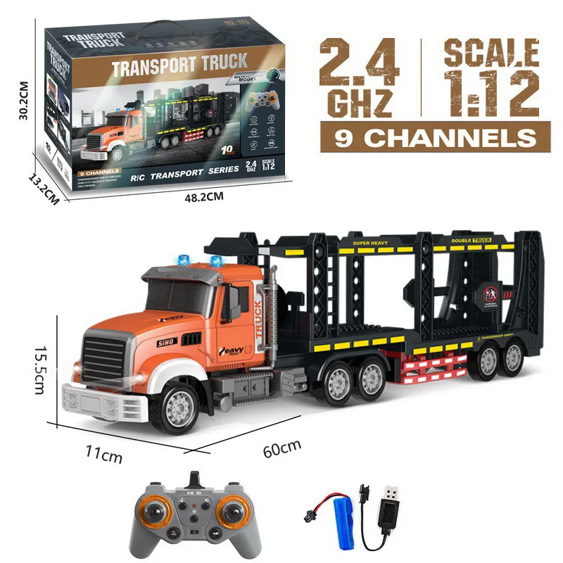 Electric remote control  trailer with lights and music double-decker transporter simulation container children's toy man 6