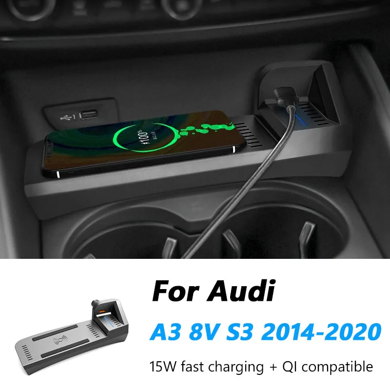 

Автомобильное беспроводное зарядное устройство Qi для Audi A3 8V 2014-2021, аксессуары для модификации интерьера прикуривателя, быстрая зарядка