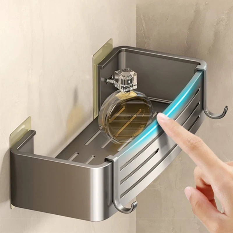 ไม่ต้องเจาะผนังสำหรับติดตั้ง ชั้นวางของในห้องน้ำอะลูมิเนียม ชั้นวางแชมพู ที่เก็บของในครัว ชั้นวางติดผนัง 1