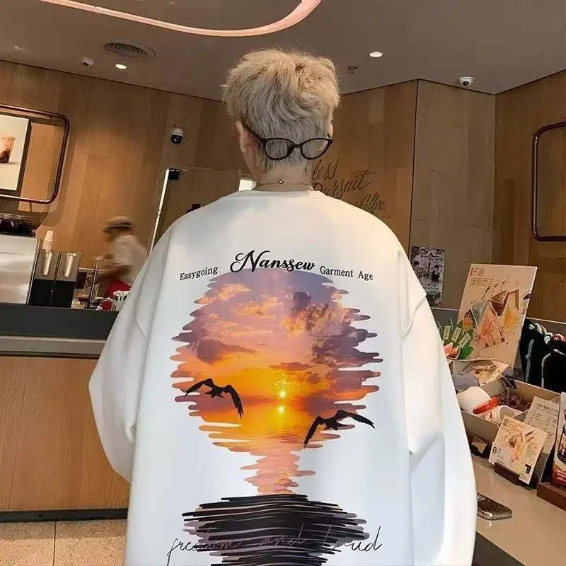 

Men's Oversized Unisex Thermal Sweatshirts Print Sunset Spring Autumn Hoody Oversized Wide-sleeved Sweatershirt y2k Hoodless