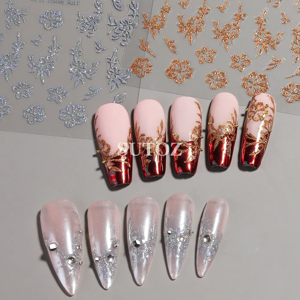 Glitter Christmas Tree Nail Stickers Gold Star Cartoon Deer Decals Snowflake Bow Nail Sliders New Year Manicure Decors LEBLS-J32