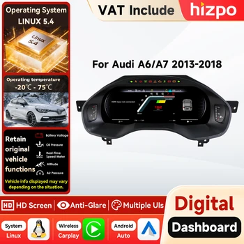 Hizpo - Panel de Instrumentos Digital para Automóvil con Pantalla LCD de 12.3 Pulgadas, Linux 5.4, para Audi A6 A7 2013-2018, Velocímetro, Panel de Instrumentos, Carplay, Pantalla de Instrumentos, Velocímetro, Medidor de Velocidad, Cabina Virtual, Llamadas, GPS, HDMI 1