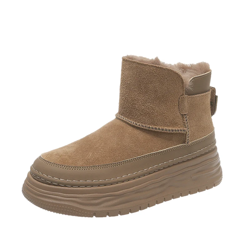 

Shoes Lady Boots Plush Australia Winter Footwear Round Toe Flat Heel Fur Med Snow Rubber 2023 Ankle Lolita Leather Rome Shearli