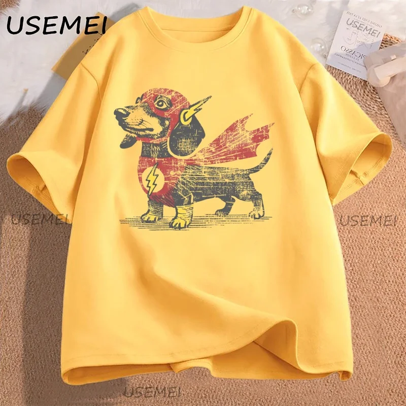 Playful Dachshund Graphic Oversized Tee - Loose Fit Short Sleeve Casual Shirt