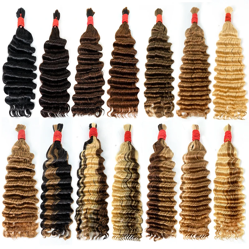 Real Virgin Human Hair Bulk Extension 613 Blonde Hair Bulk Weaving For Braiding Unprocessed No Weft Deep Wave Bundles