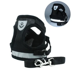 Reflective Pet Harness and Leash Set for Small to Medium Dogs and Cats (Black)