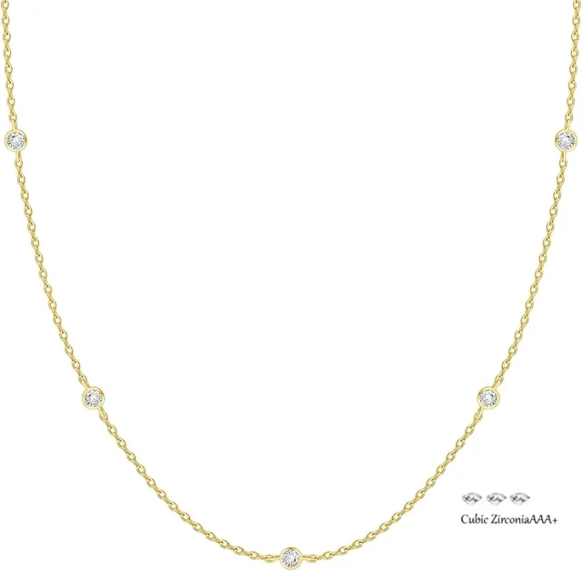 K Gold Plated Station Necklace Silver Plated Diamond Necklace For Women Simulated Diamond Necklaces Gift for Women CZ Chain