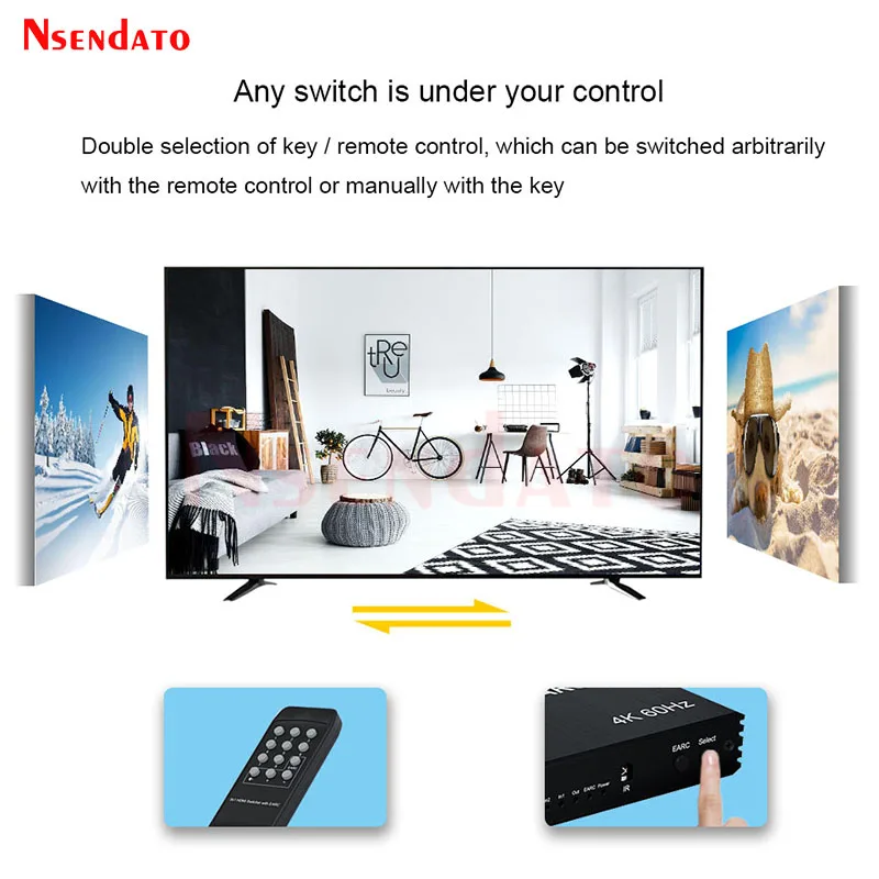 HDMI Switch Splitter With Earc 1x8 4K 60Hz 8X1 HDMI switcher 8 in 1 out HDMI Switch With RS232 EDID for HDTV PC TV Monitor