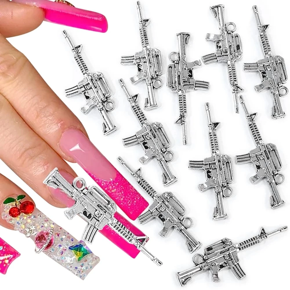 20 Uds 3D Nail Art Charms Retro Sliver Gold Alloy Bronnze Gun Cherry strass Luxury Diamonds accesorios de uñas Jewelry| | - AliExpress