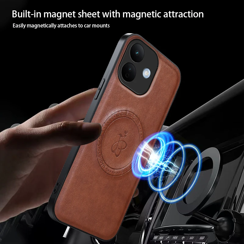 Leather Stand Case with Built-in Magnetic for Magsafe - Shockproof Shell