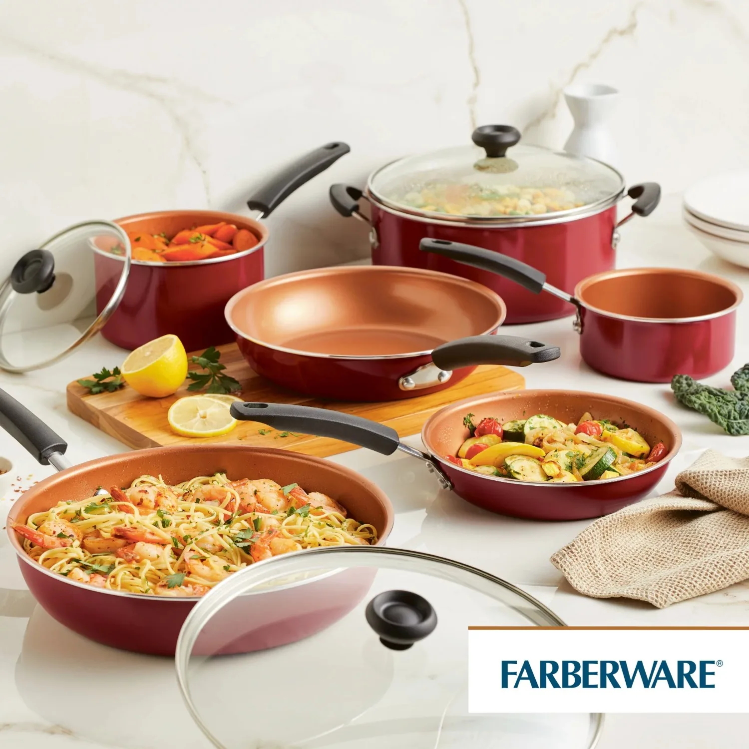 Farberware 12-Piece Easy Clean Nonstick Pots Pans Cookware Set - AliExpress