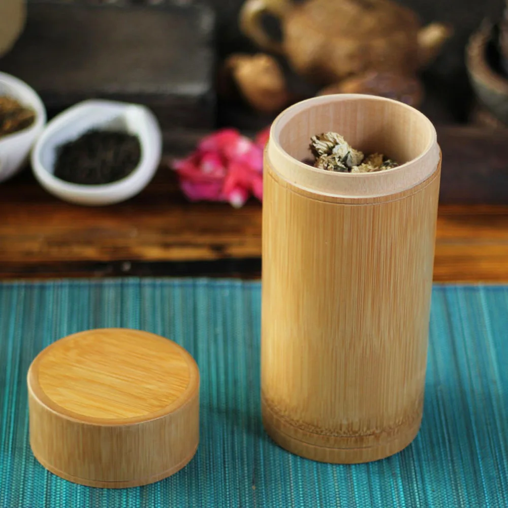 Tea Canister Handmade Tea Box Bamboo Storage Box Tea Canister Lid Seal Kitchen Storage Jars Accessories Spice Case Organizer
