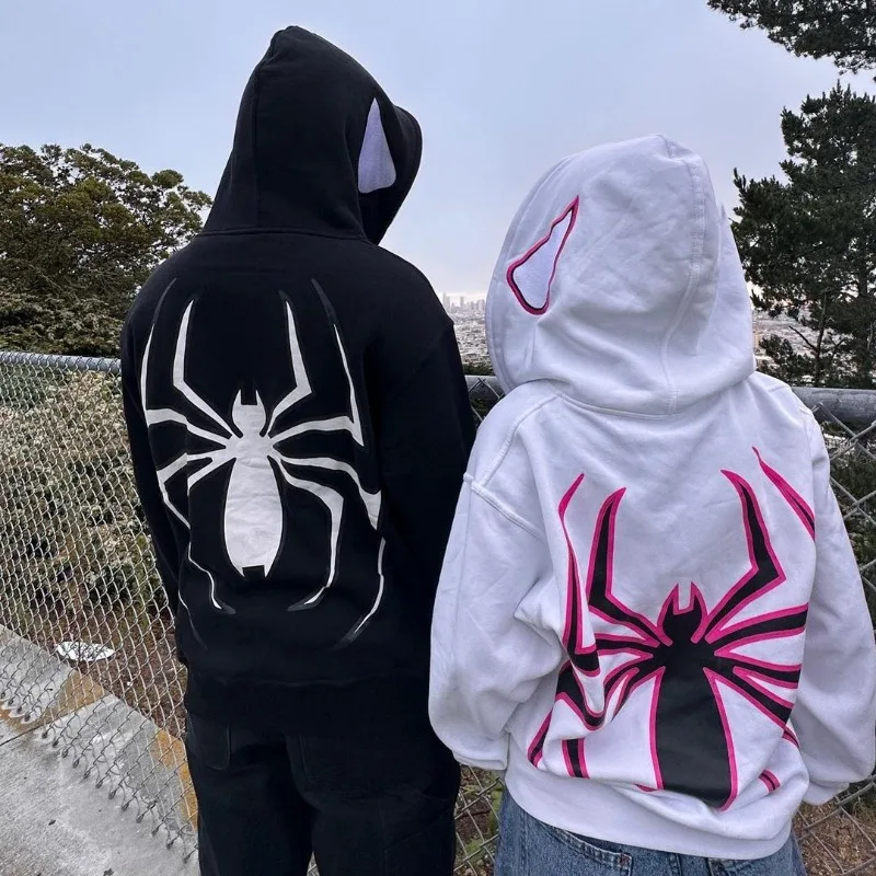 

Harajuku Fashion Y2K Oversized Coat Personality Spider Print Women's Hoodie Punk Couple Full Zip Up Hoodie Top Retro Clothes Y2k