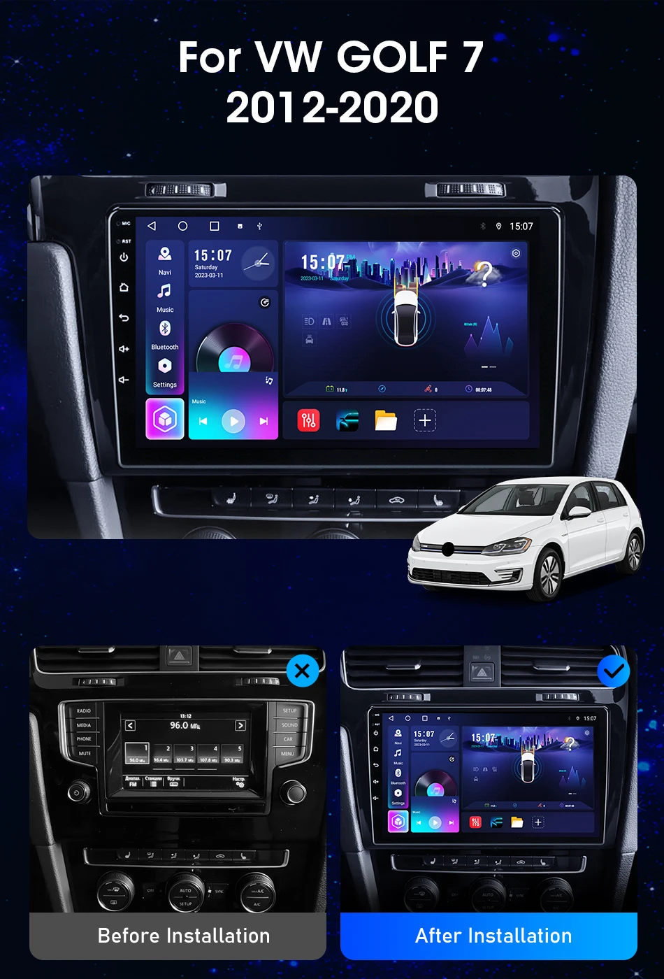 Srnubi T20 Android 14 UIS7865 8-Kern Autoradio Kabelloses CarPlay Android Auto GPS BT TDA7851 Für Volkswagen VW Golf 7 2013-2017 – Detail 2