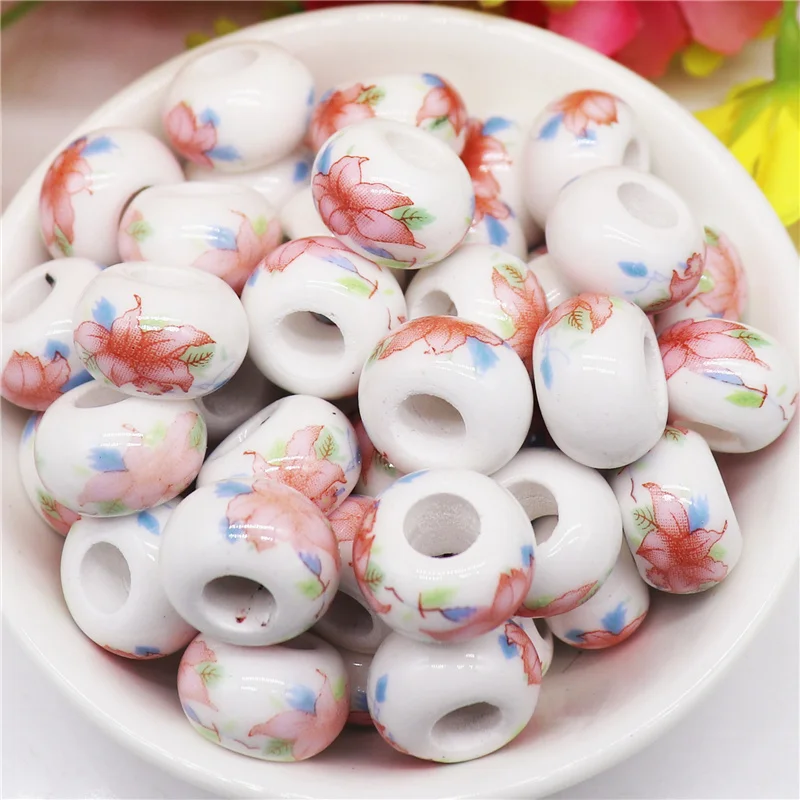 Handmade Porcelain European Beads, Large Hole Beads, Pearlized