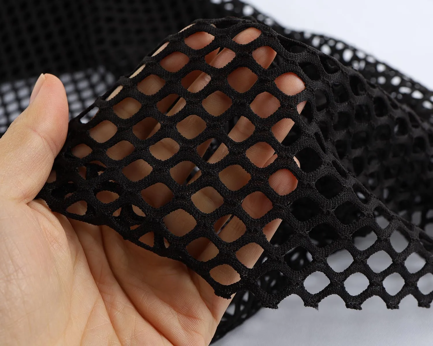 Dia.1cm Diamond Holes Mesh Polyester Fishnet Fabric Small Stretch