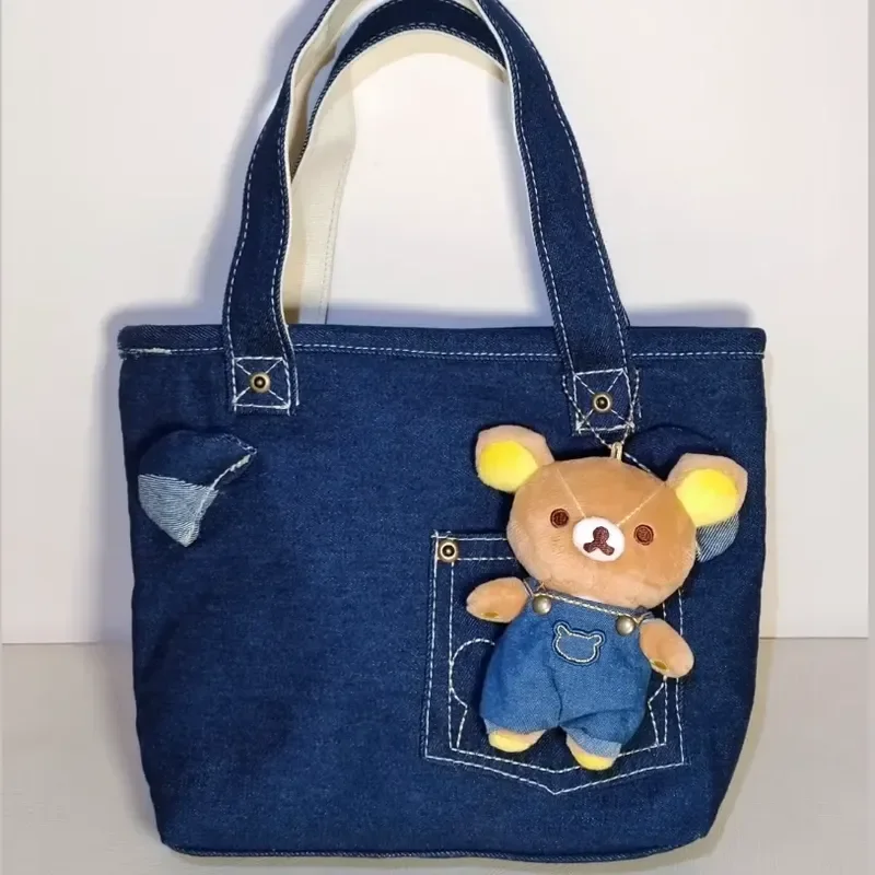 리락쿠마 청바지 가방 문구 학습 자료 수납 화장품 출퇴근 귀여운 곰 머리 가방..