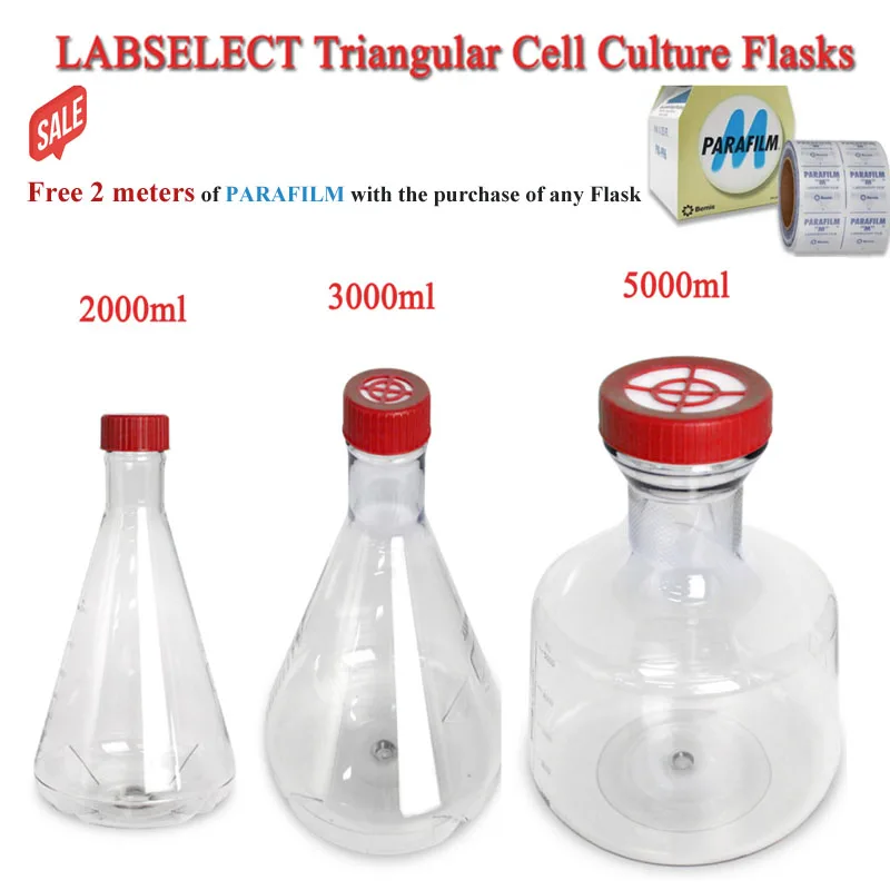 labselect-2000ml-3000ml-5000ml-triangular-cell-culture-bottle-with-breathable-cap-medical-polycarbonate-pc-cell-culture-flask