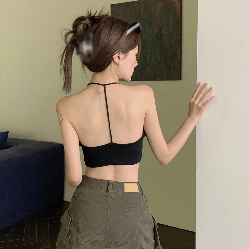 

Women's Tank Top Padded Solid Colour Korean Version Backless Expose Navel Tank Top