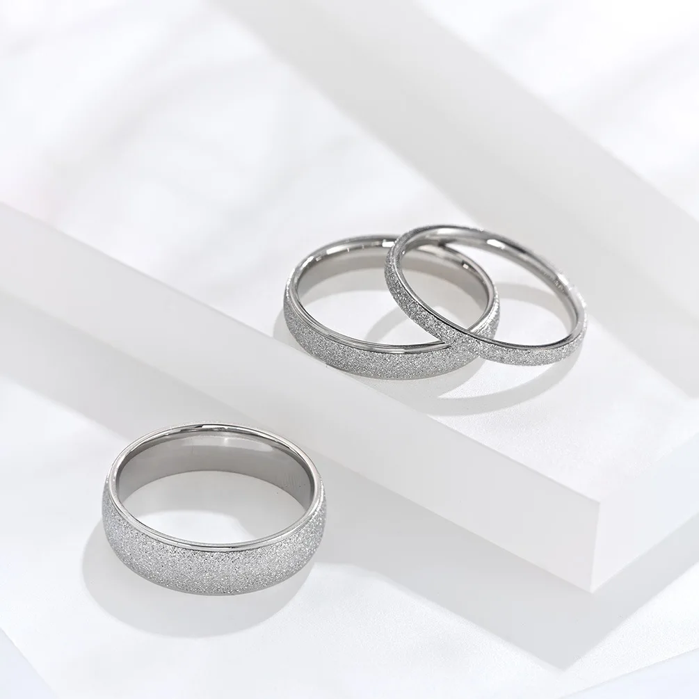 2/4/6mm  Fashion Jewelry Frosted Stainless Steel Women Rings for girls Rose Gold Color US size 4 5 6 7 8 9 5