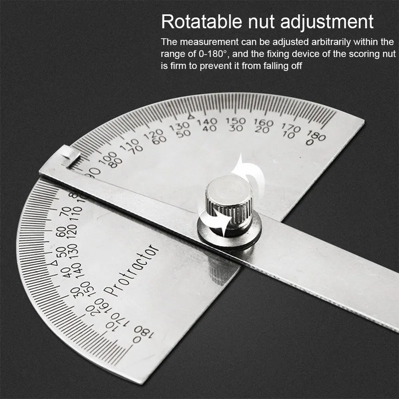 Stainless Steel Protractor Angle Gauge 180 Degrees 0-10CM Adjustable Measuring Tool
