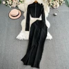 TWOTWINSTYLE Solid Spliced Diamonds Two Piece Set For Women O Neck Long Sleeve Top High Waist Slim Skirt Sets Female KSE517939 2
