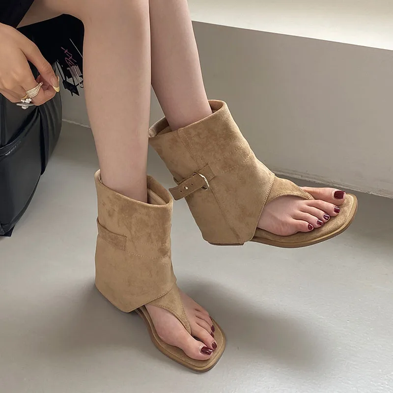 Ankle Boots Open Toe Flat Bootie Sandals New 2025 Fashion Open Toe
