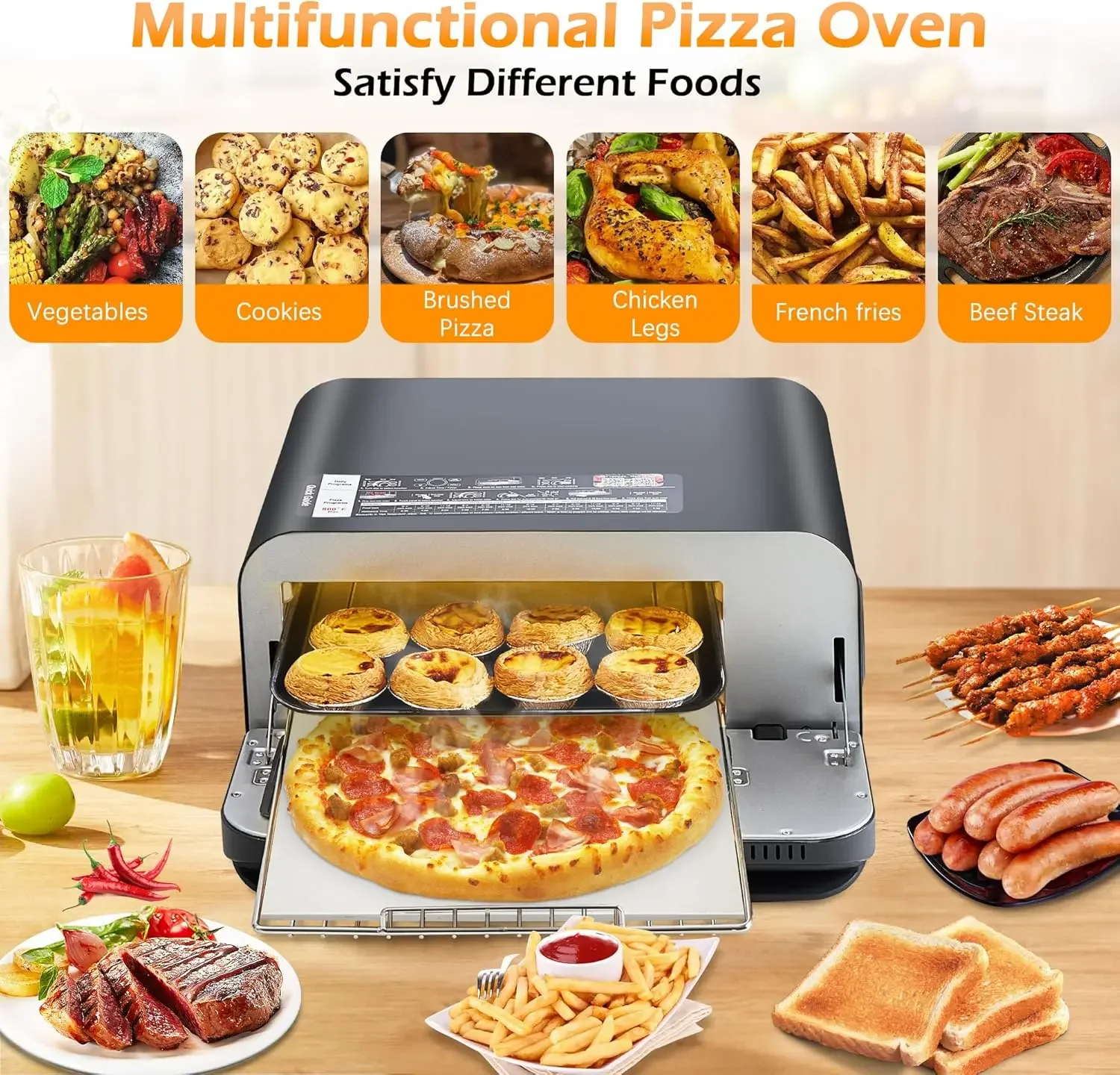 Electric Pizza Oven with 800&deg;F Make Pizza in Minutes, 12&rdquo; Portable Countertop Versatile Oven for Indoor & Outdoor,