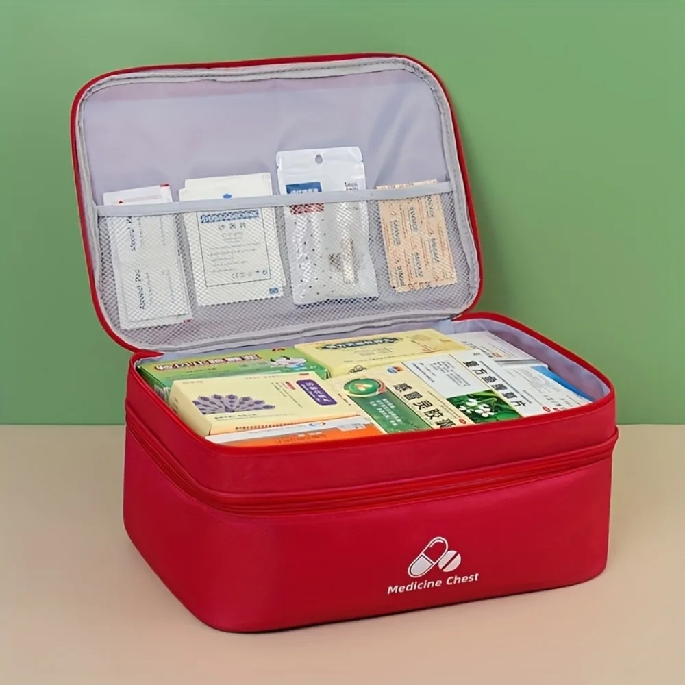 Large Capacity Portable Medicine Storage Bag - Durable Nylon Zippered Pill Case for Home and Travel Organization