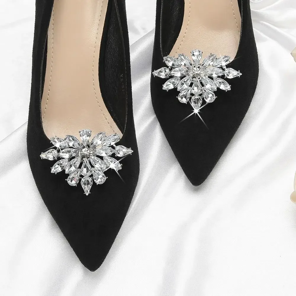 1 pair Bride Accessories Shiny Shoes Clips Rhinestone Shoes Flower Charm Buckle Bag Decorations Clamp Wedding - 5