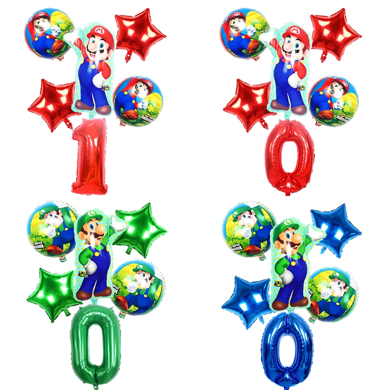 SuperMarioGamesMarioBalloonsSetCartoonsAroundNumberAluminum
