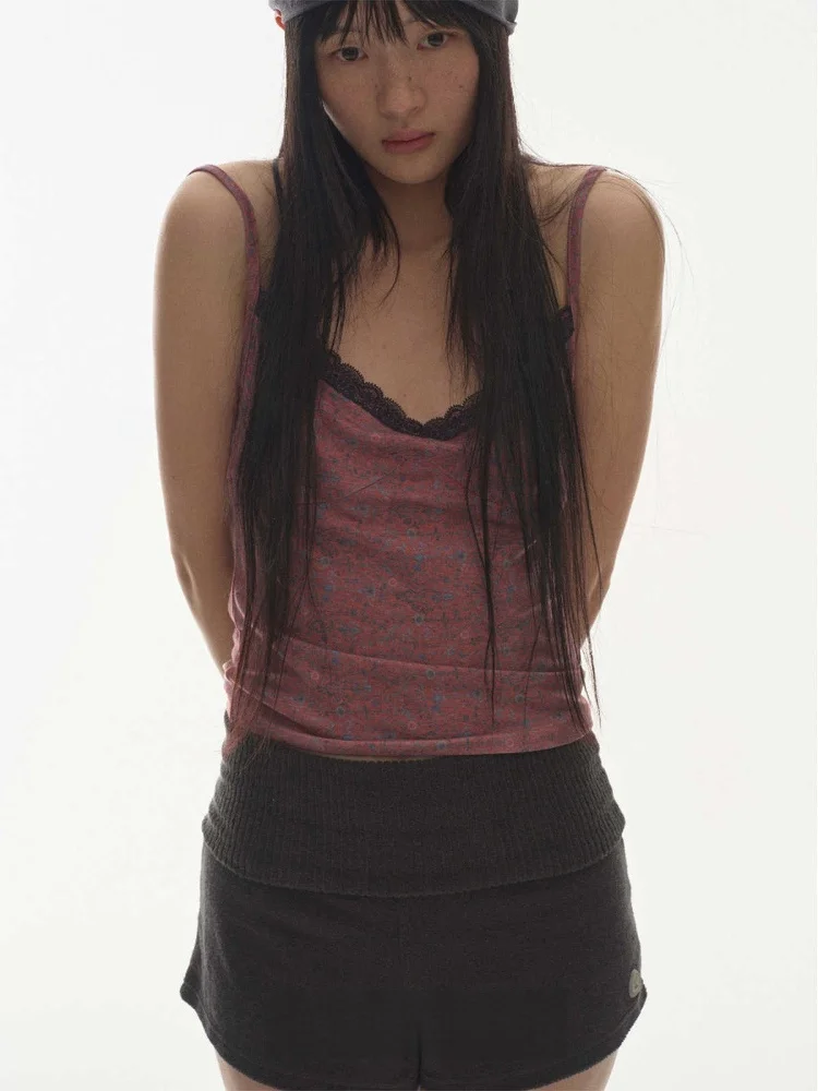 Street Sle Floral Lace Trim ort Crop Top Sexy Sweet Pure Desire SEI Summer Unique Bal Commute Faion for Young Women