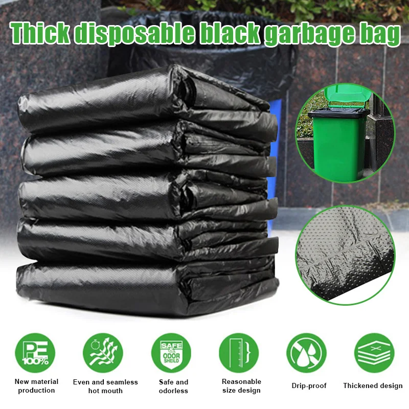 50pcs Big Garbage Bags Disposable Big Trash Bags Black Heavy Duty Liners  Strong Thick Rubbish Bags Bin Liners Outdoor