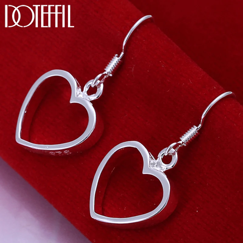 DOTEFFIL 925 Sterling Silver Hollow Heart Drop Earrings For Woman Wedding Engagement Party Fashion Charm Jewelry