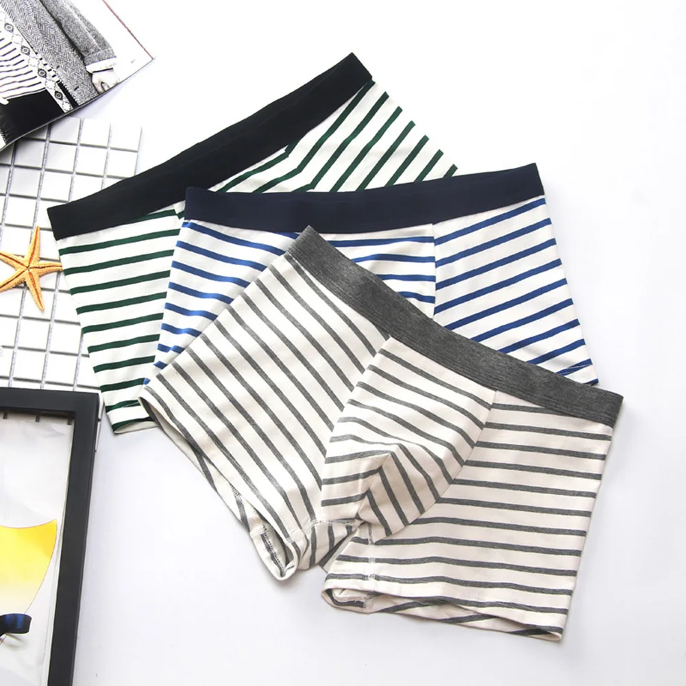 Men Stripe Cotton Underwear Middle Waist Short Boxer Soft Elasticity Daily Panties Breathable Briefs Casual Shorts Lingerie men stripe cotton underwear middle waist short boxer soft elasticity daily panties breathable briefs casual shorts lingerie