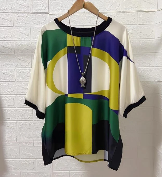 

Повседневные свободные женские атласные блузки, летние винтажные Женские топы с принтом