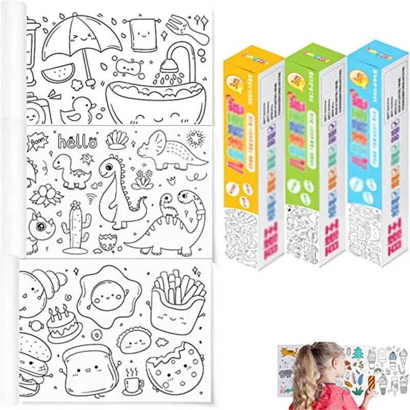 

Children Drawing Roll Coloring Paper Graffiti Scroll DIY Sticky Color Filling Paper Early Montessori Educational Gift Kids Toys