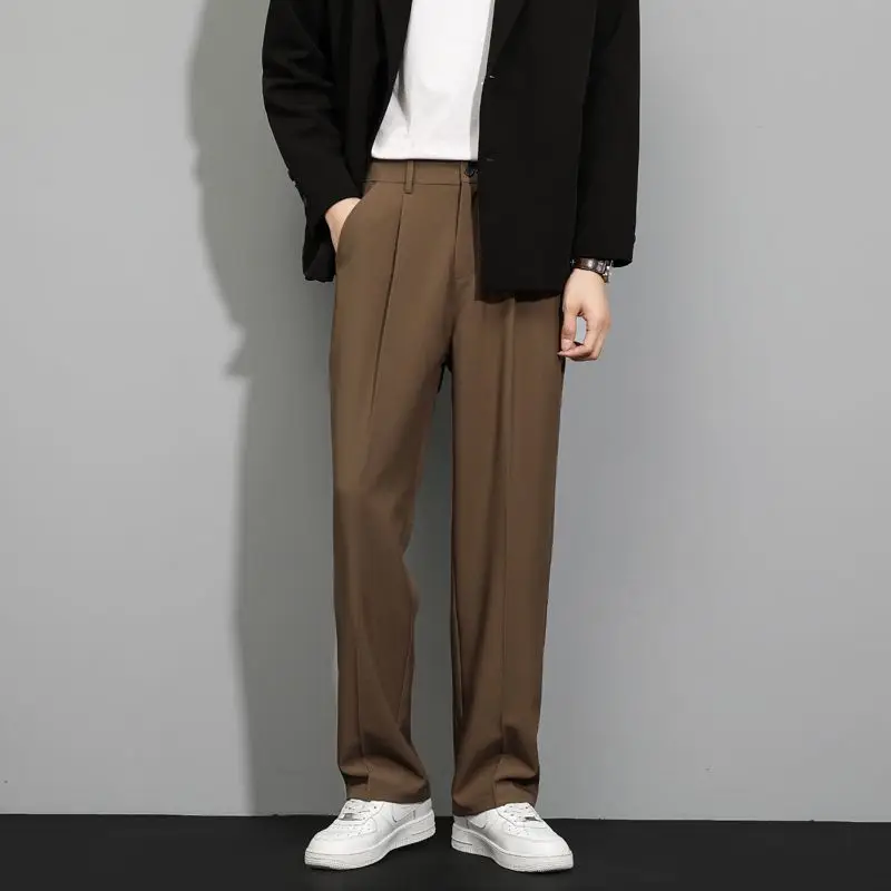 Cool Brown Chinese Button Patchwork Ice Silk Men Crop Pants Summer SA061 main image 1