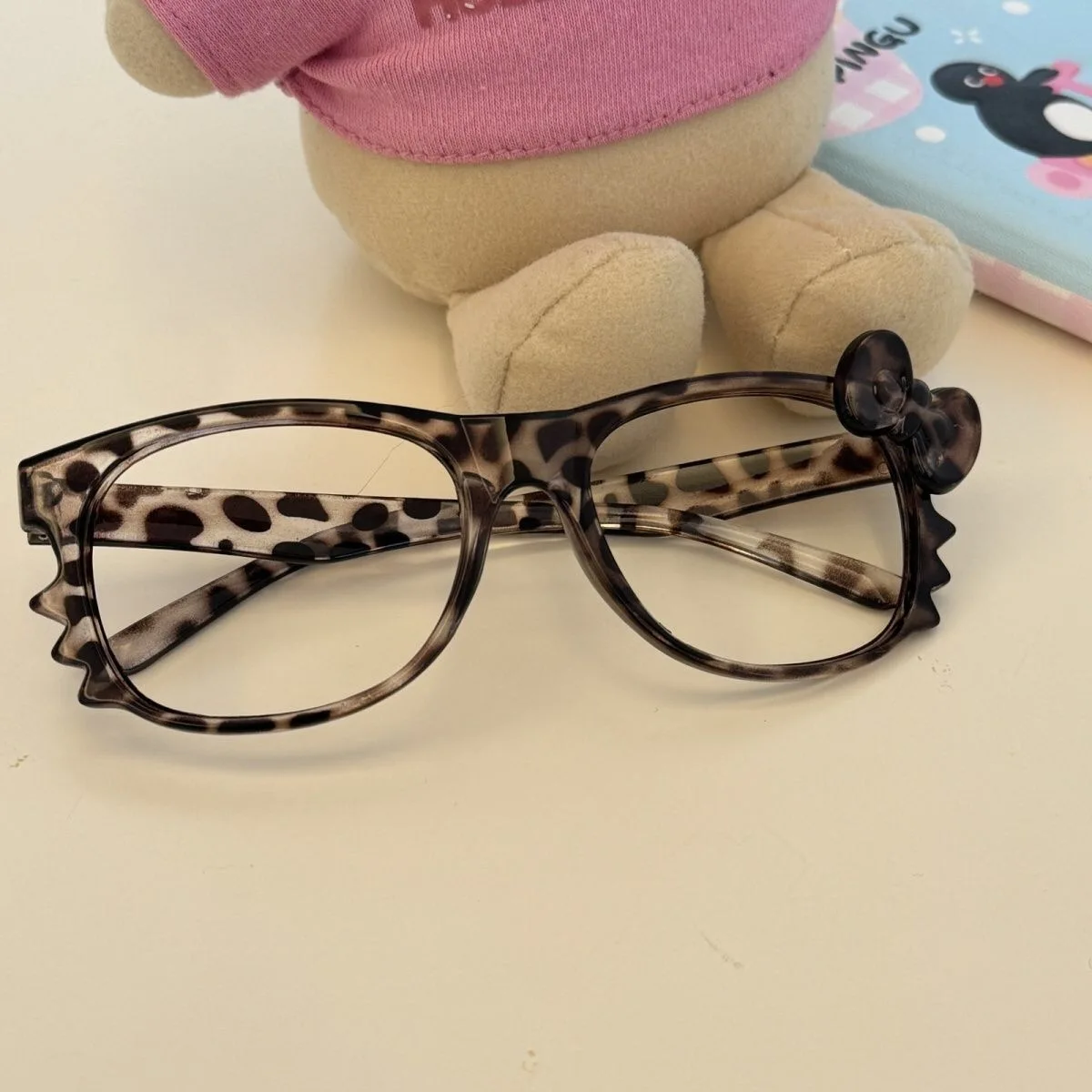Leopard Print Cat Bow Eyeglasses Frame, Y2K Óculos Vintage - Main Image